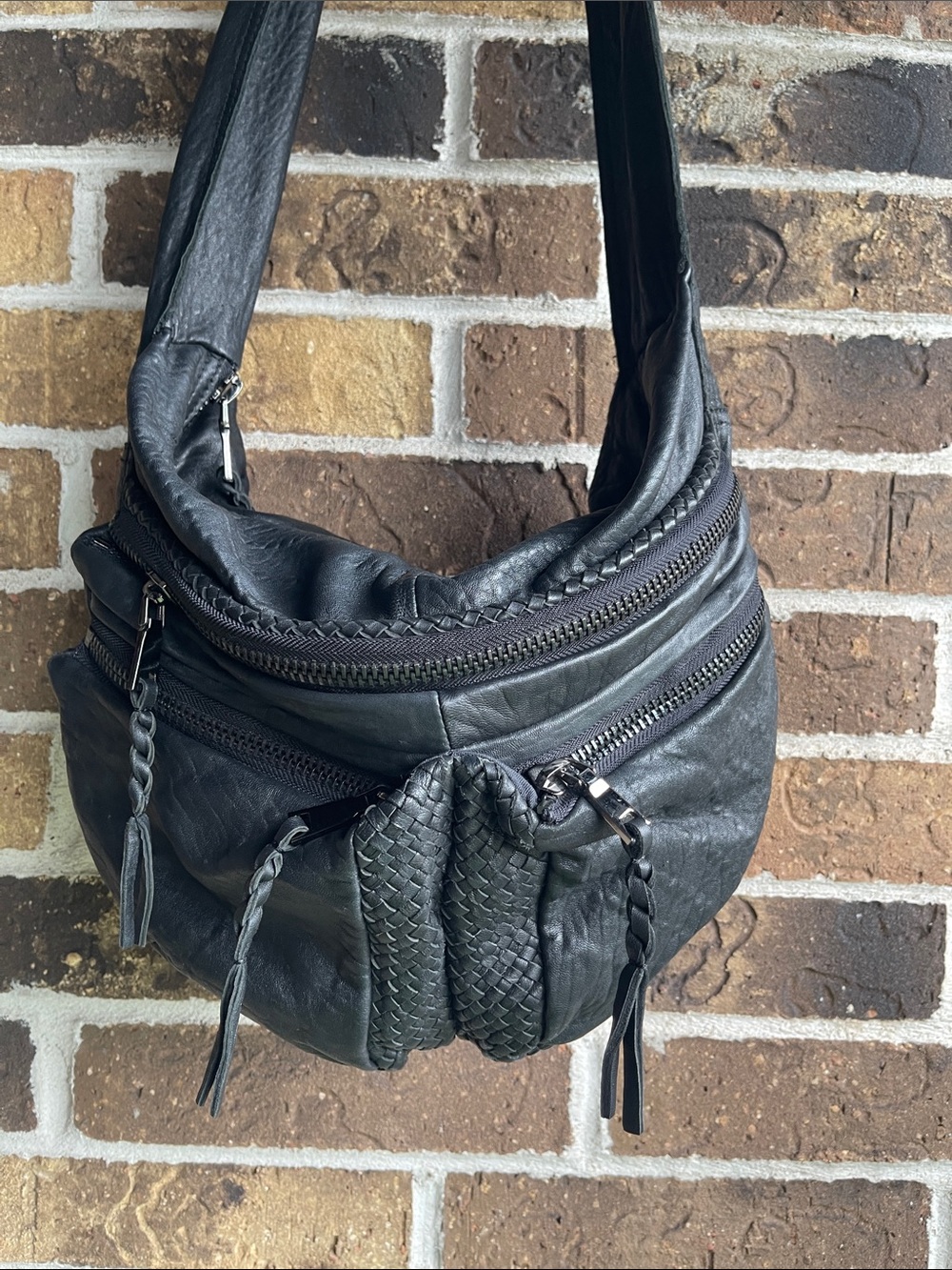 7chi Black Super Soft Leather Crossbody Sling Bag